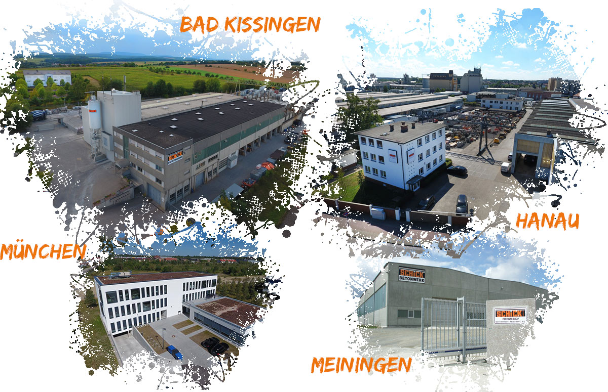 Standorte der Schick-Gruppe in Bad Kissingen, Hanau, München und Meiningen