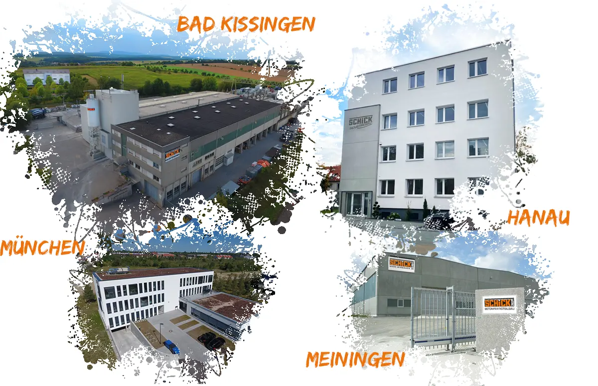 Standorte der Schick-Gruppe in Bad Kissingen, Hanau, München und Meiningen